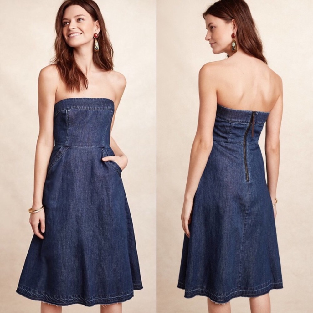 NWOT Anthropology Strapless Denim Dress